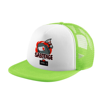 Among US Sabotage, Child's Soft Trucker Hat with Green/White Mesh (POLYESTER, CHILDREN'S, ONE SIZE)