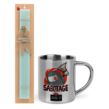 Among US Sabotage, Easter Set, metallic thermal cup (300ml) & aromatic flat Easter candle (30cm) (TURQUOISE)