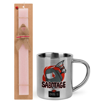 Among US Sabotage, Easter Set, metallic thermal cup (300ml) & aromatic flat Easter candle (30cm) (PINK)