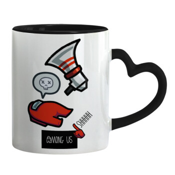 Among US Shhhh!!!, Mug heart black handle, ceramic, 330ml
