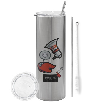 Among US Shhhh!!!, Eco friendly stainless steel Silver tumbler 600ml, with metal straw & cleaning brush