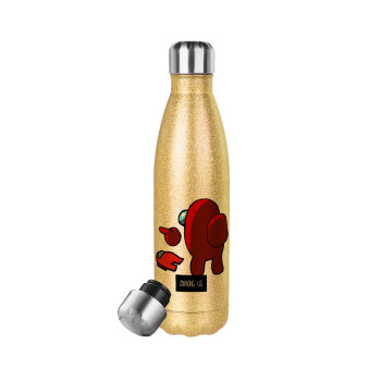 Among US i am impostor..., Glitter gold stainless steel thermos bottle, double-walled, 500ml