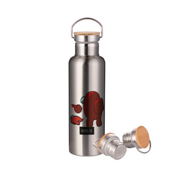 Among US i am impostor..., Stainless steel Silver with wooden lid (bamboo), double wall, 750ml