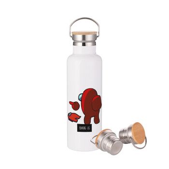 Among US i am impostor..., Stainless steel White with wooden lid (bamboo), double wall, 750ml