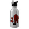 Water bottle Silver with straw, stainless steel 600ml