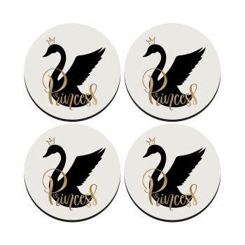 Swan Princess, SET of 4 round wooden coasters (9cm)