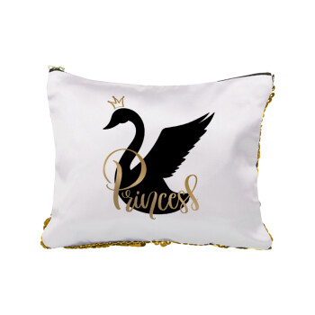 Swan Princess, Sequin Gold Pouch Cosmetic Bag