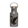 Stainless steel metallic thermos flask, silver with a bamboo lid, double-walled, 350ml.