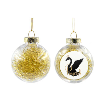 Swan Princess, Transparent Christmas tree ball ornament with gold filling 8cm