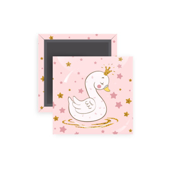 Crowned swan, Μαγνητάκι ψυγείου τετράγωνο διάστασης 5x5cm