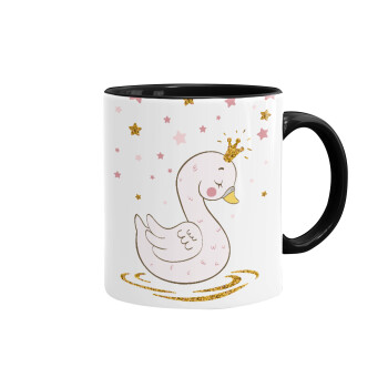 Crowned swan, Mug colored black, ceramic, 330ml