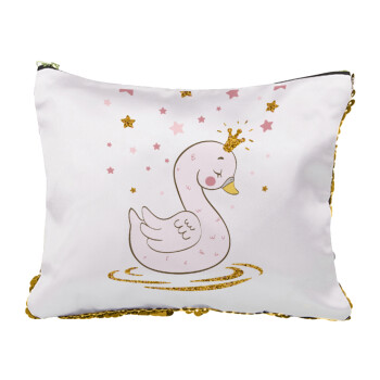 Crowned swan, Sequin Gold Pouch Cosmetic Bag