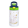 Children's hot water bottle, stainless steel, with safety straw, green, blue (350ml)