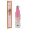 Easter Set, Metallic pink/white (Stainless steel) thermos, double-walled, 500ml & aromatic flat Easter candle (30cm) (PINK)