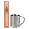 Easter Set, metallic thermal cup (300ml) & aromatic flat Easter candle (30cm) (PINK)