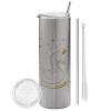 Eco friendly stainless steel Silver tumbler 600ml, with metal straw & cleaning brush