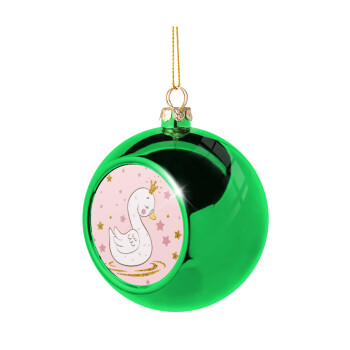 Crowned swan, Green Christmas tree ornament ball 8cm