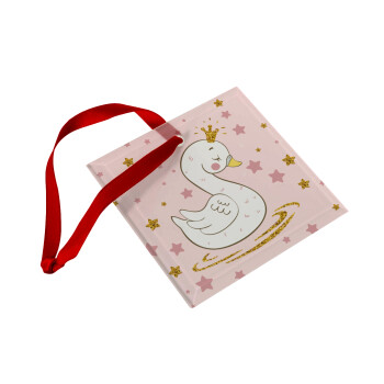 Crowned swan, Christmas ornament, glass square ornament 9x9cm