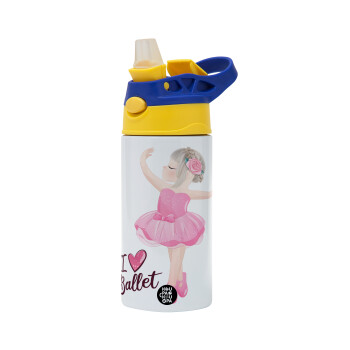 I Love Ballet, Children's hot water bottle, stainless steel, with safety straw, green, blue (360ml) BPA FREE