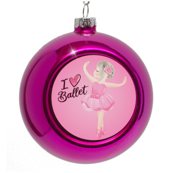 I Love Ballet, Purple Christmas tree ornament bauble 8cm