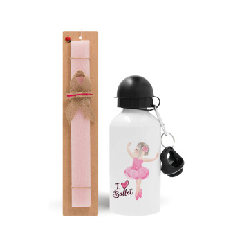 I Love Ballet, Easter Set, metallic aluminum bottle (500ml) & aromatic flat Easter candle (30cm) (PINK)