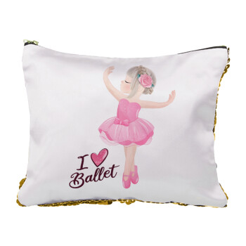 I Love Ballet, Sequin Gold Pouch Cosmetic Bag