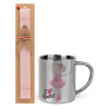 Easter Set, metallic thermal cup (300ml) & aromatic flat Easter candle (30cm) (PINK)