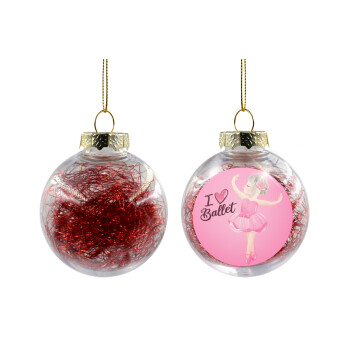 I Love Ballet, Transparent Christmas tree ball ornament with red filling 8cm