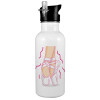 White water bottle with straw, stainless steel 600ml