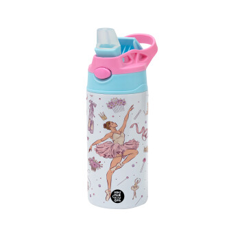 Ballet Dancer, Children's hot water bottle, stainless steel, with safety straw, Pink/BlueCiel (360ml) BPA FREE