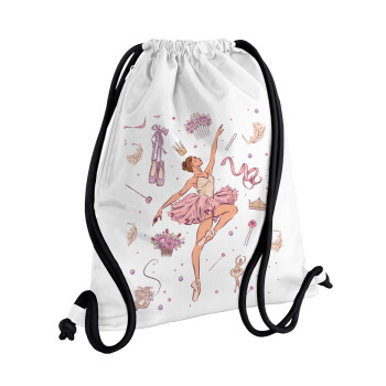 Ballet Dancer, Backpack pouch GYMBAG white, with pocket (40x48cm) & thick cords