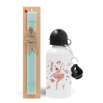 Ballet Dancer, Easter Set, metallic aluminum water bottle (500ml) & scented flat candle (30cm) (TURQUOISE)