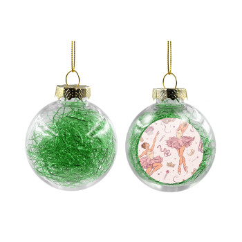 Ballet Dancer, Transparent Christmas tree ball ornament with green filling 8cm