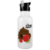 White water bottle with straw, stainless steel 600ml