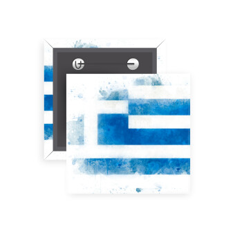Ελληνική σημαία watercolor, Κονκάρδα παραμάνα τετράγωνη 5x5cm