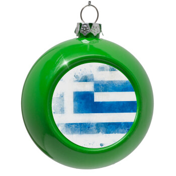 Ελληνική σημαία watercolor, Green Christmas tree ornament bauble 8cm