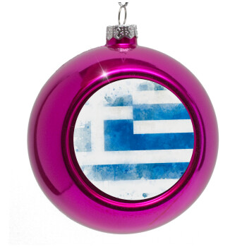 Ελληνική σημαία watercolor, Purple Christmas tree ornament bauble 8cm