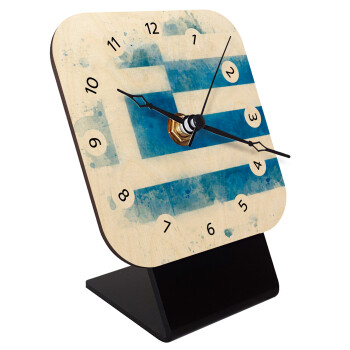 Ελληνική σημαία watercolor, Quartz Table clock in natural wood (10cm)