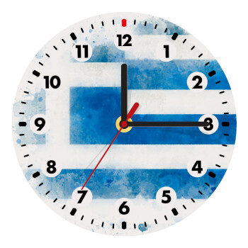 Ελληνική σημαία watercolor, Wooden wall clock (20cm)