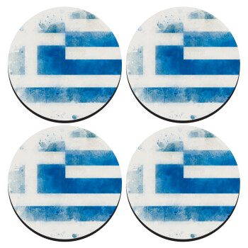 Ελληνική σημαία watercolor, SET of 4 round wooden coasters (9cm)