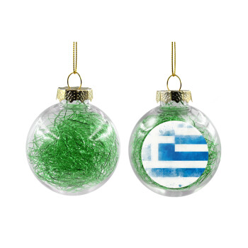 Ελληνική σημαία watercolor, Transparent Christmas tree ball ornament with green filling 8cm