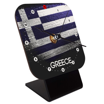 Ελληνική σημαία dark, Επιτραπέζιο ρολόι ξύλινο με δείκτες (10cm)
