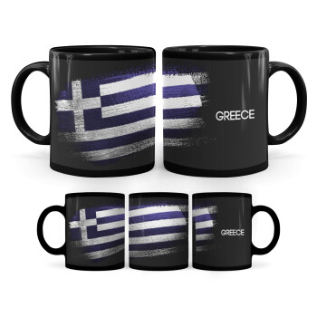 Ελληνική σημαία dark, Mug black, ceramic, 330ml