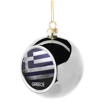 Ελληνική σημαία dark, Silver 8cm Christmas tree ball ornament