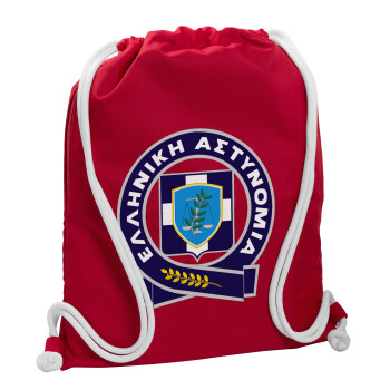 Ελληνική Αστυνομία, Backpack pouch GYMBAG Red, with pocket (40x48cm) & thick cords