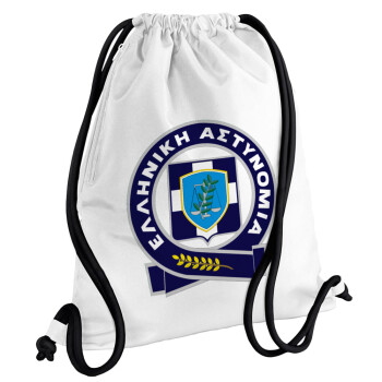 Ελληνική Αστυνομία, Backpack pouch GYMBAG white, with pocket (40x48cm) & thick cords