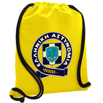 Ελληνική Αστυνομία, Backpack pouch GYMBAG Yellow, with pocket (40x48cm) & thick cords