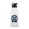 White water bottle with straw, stainless steel 600ml