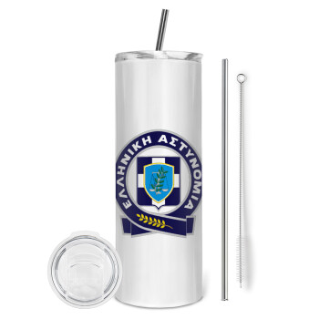 Ελληνική Αστυνομία, Eco friendly stainless steel tumbler 600ml, with metal straw & cleaning brush