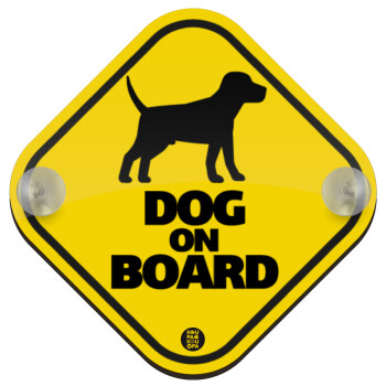 DOG on board, Baby On Board wooden car sign with suction cups (16x16cm)